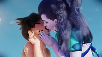 لا يمكن لـ Horny Widowmaker مقاومة Tracer’s Beachside Loljob